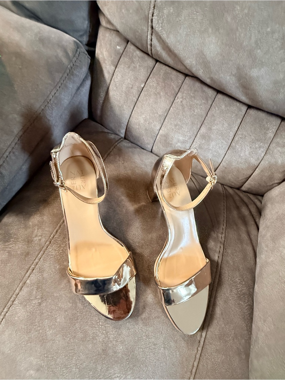 Naturalizer Metallic Gold Ankle-Strap Block Heel Sandals